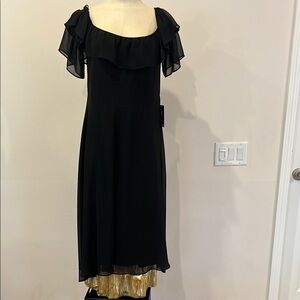 Express Black and Gold Sheath Dress with Off The Shoulder